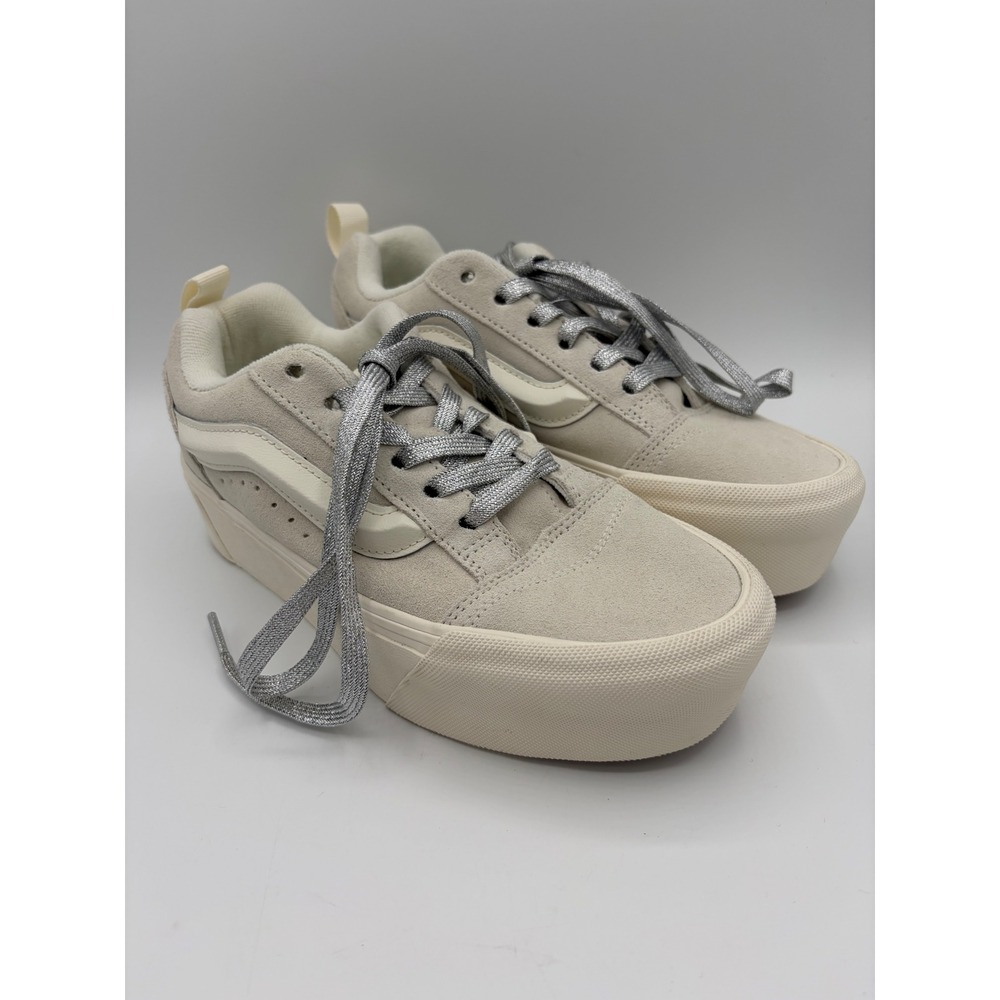 Vans Knu Stack Platform Sneakers Oatmeal Suede Silver Laces Womens 6.5 Mens 5